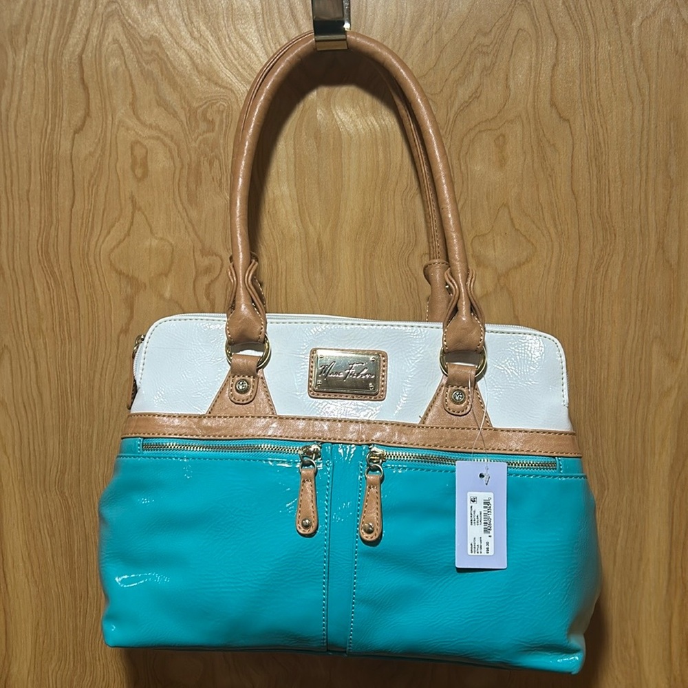Marc Fisher White and Blue Satchel Bag